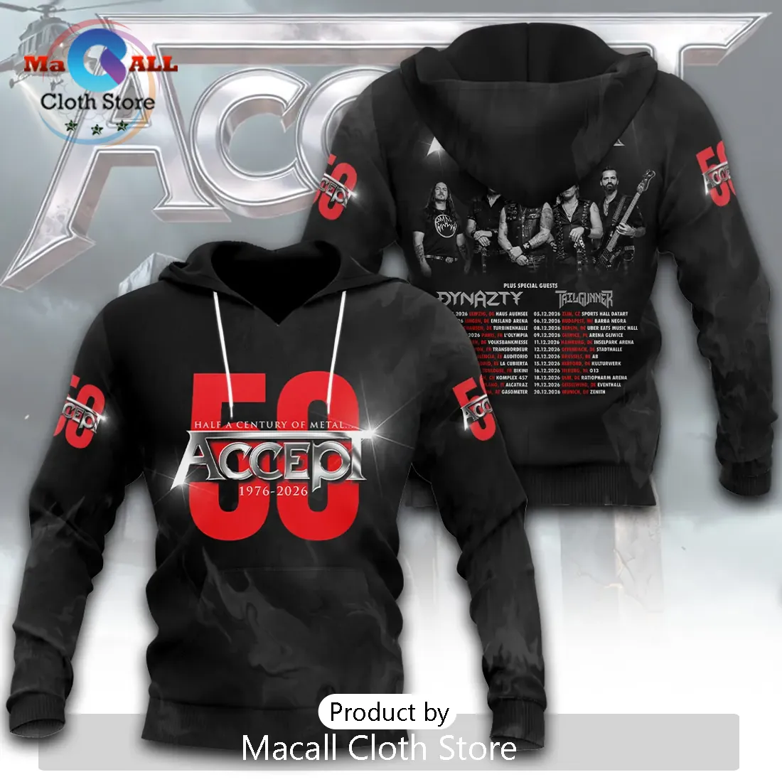 Accept 50th Anniversary Tour 2026 Half Century of Metal Hoodie Accept 50th Anniversary Tour 2026 Half Century of Metal Hoodie