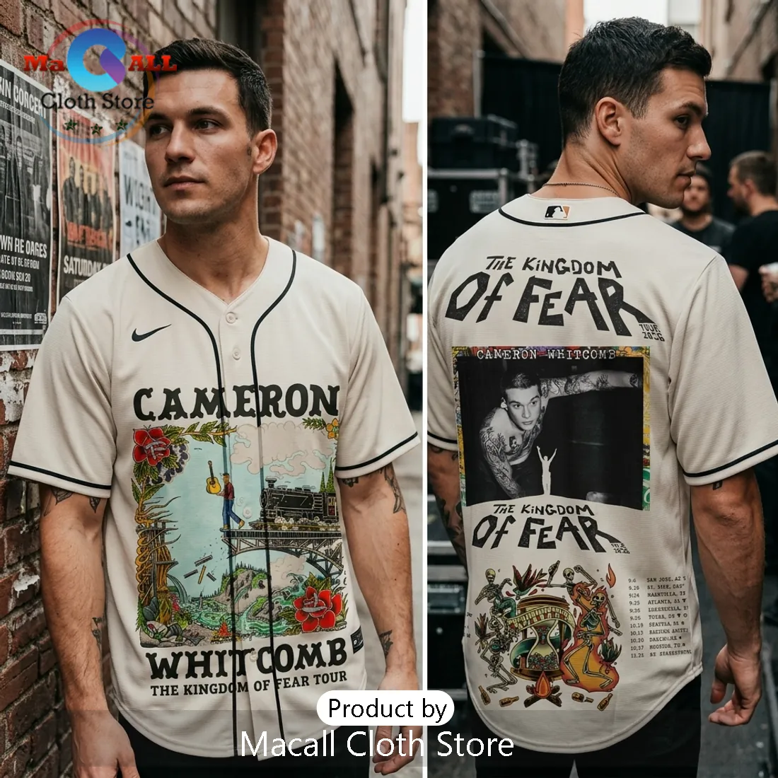 Cameron Whitcomb Kingdom Of Fear Tour 2026 Artistic Baseball Jersey Cameron Whitcomb Kingdom Of Fear Tour 2026 Artistic Baseball Jersey