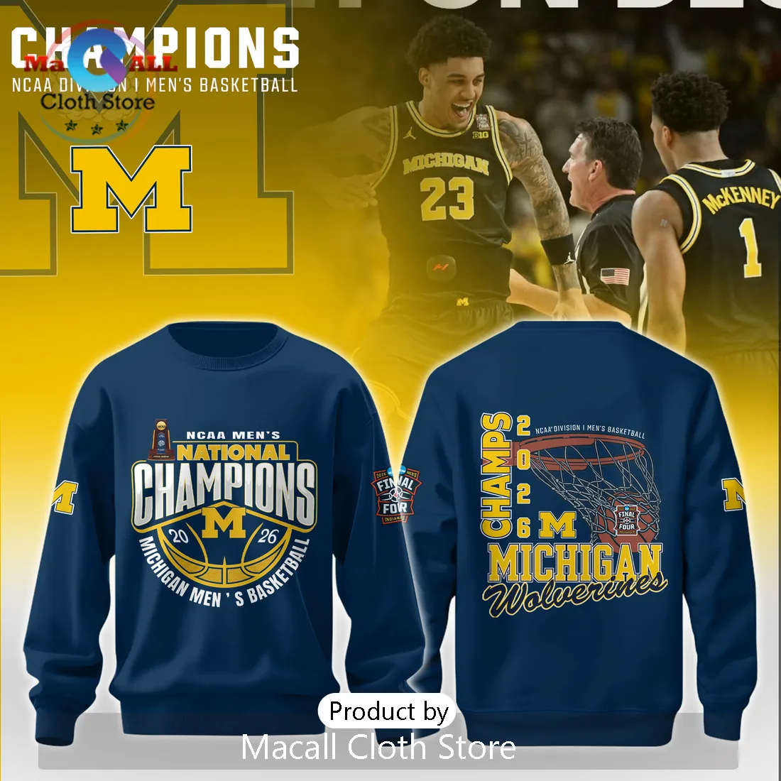Michigan Wolverines 2026 NCAA Men’s Basketball National Champions Hoodie Michigan Wolverines 2026 NCAA Men’s Basketball National Champions Hoodie