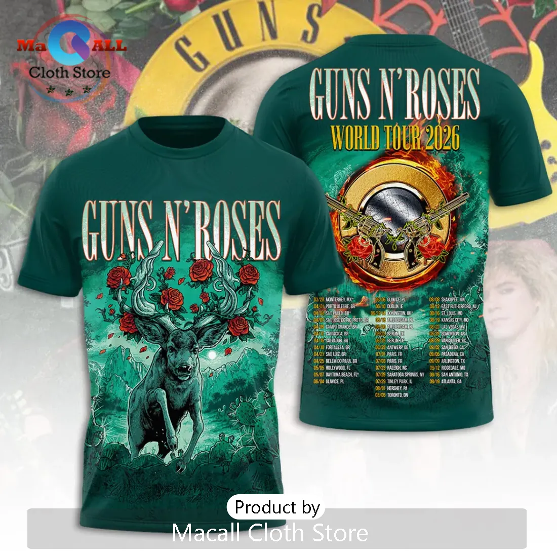 Guns N’ Roses 2026 World Tour Deer & Roses Hoodie Guns N’ Roses 2026 World Tour Deer & Roses Hoodie