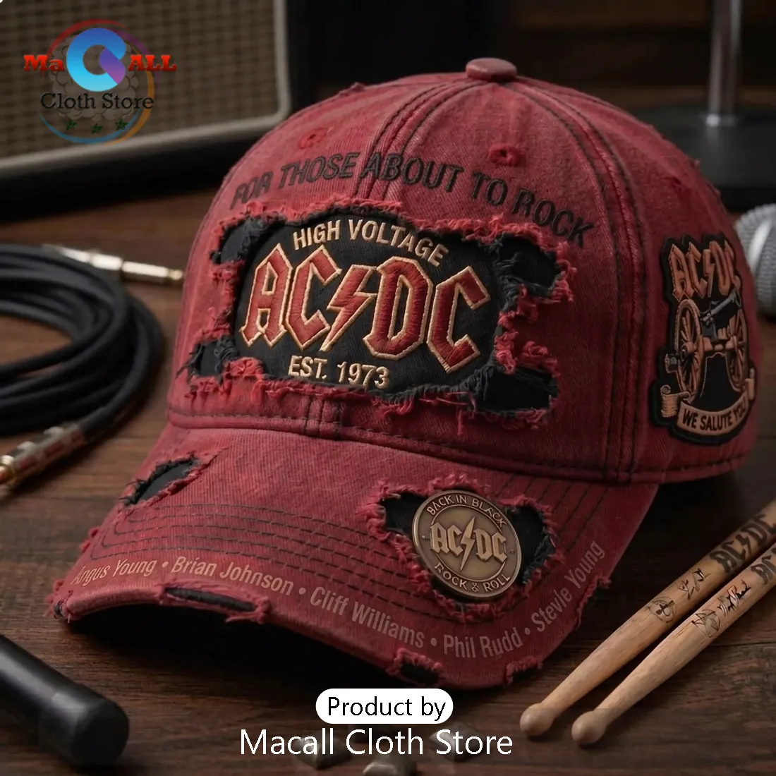 AC/DC High Voltage Back in Black Distressed Baseball Cap