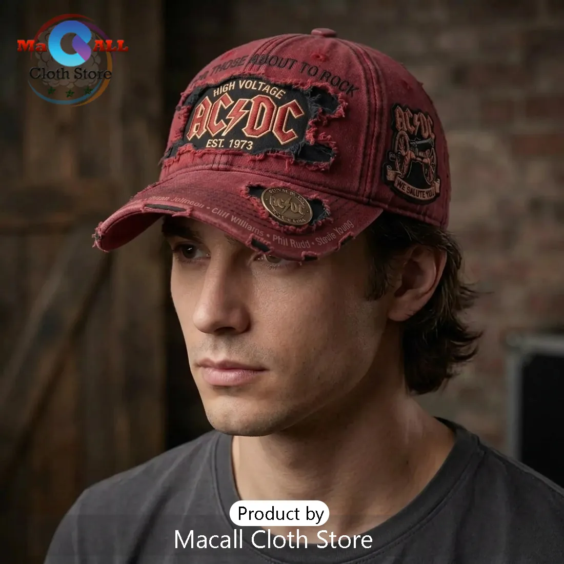 AC/DC High Voltage Back in Black Distressed Baseball Cap AC/DC High Voltage Back in Black Distressed Baseball Cap