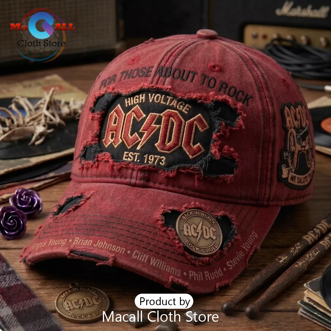 AC/DC High Voltage Back in Black Distressed Baseball Cap AC/DC High Voltage Back in Black Distressed Baseball Cap