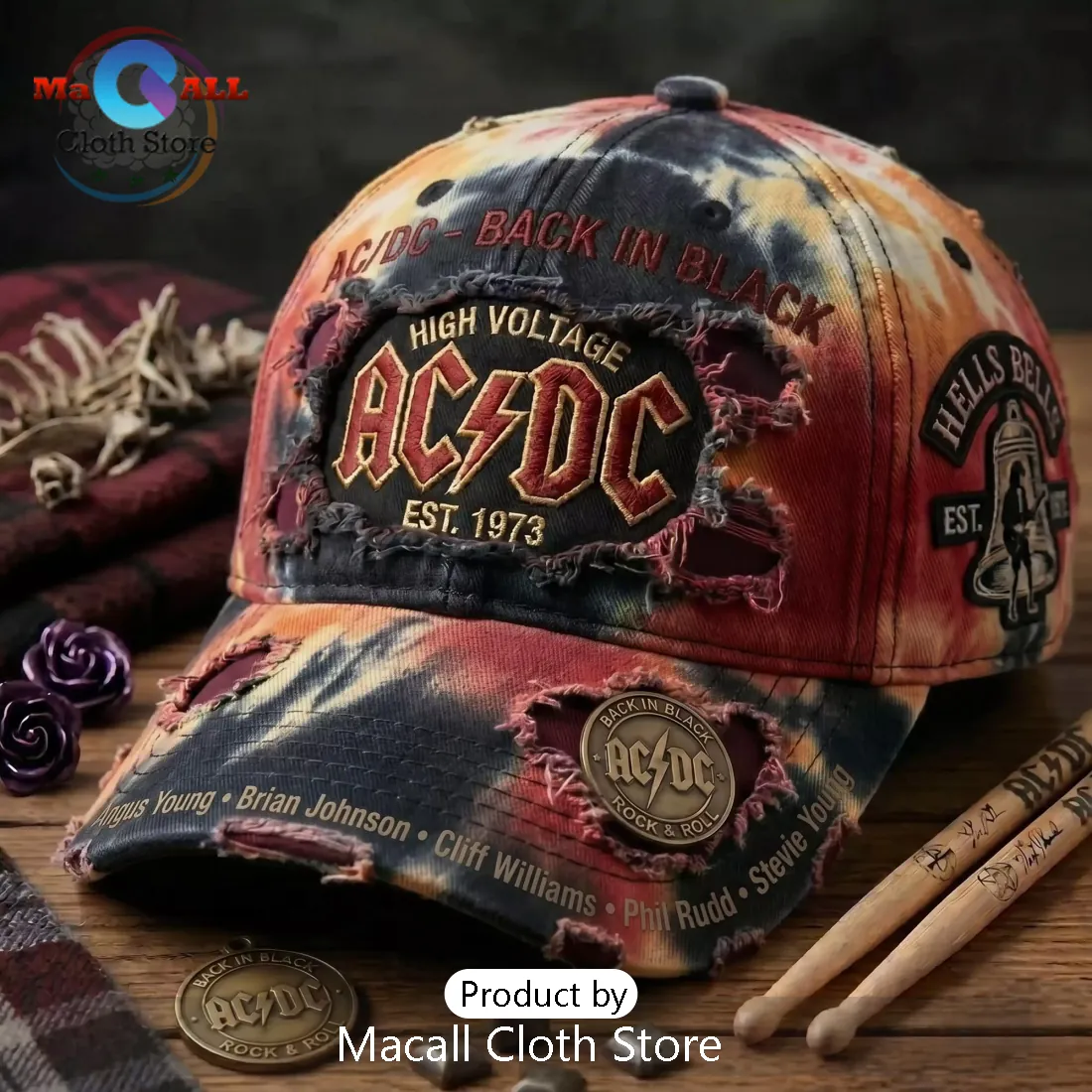 AC/DC Back in Black Limited Edition Distressed Baseball Cap