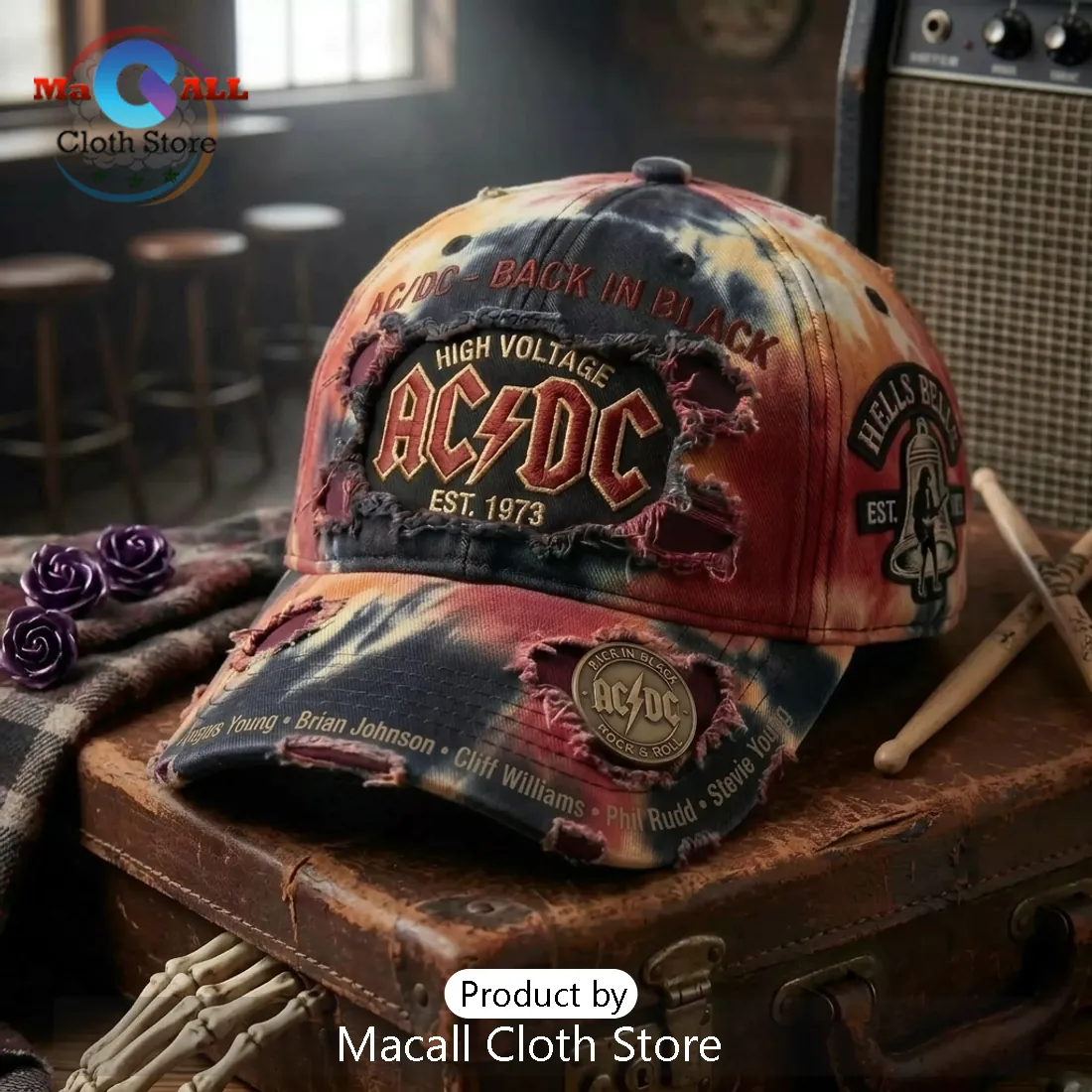 AC/DC Back in Black Limited Edition Distressed Baseball Cap AC/DC Back in Black Limited Edition Distressed Baseball Cap