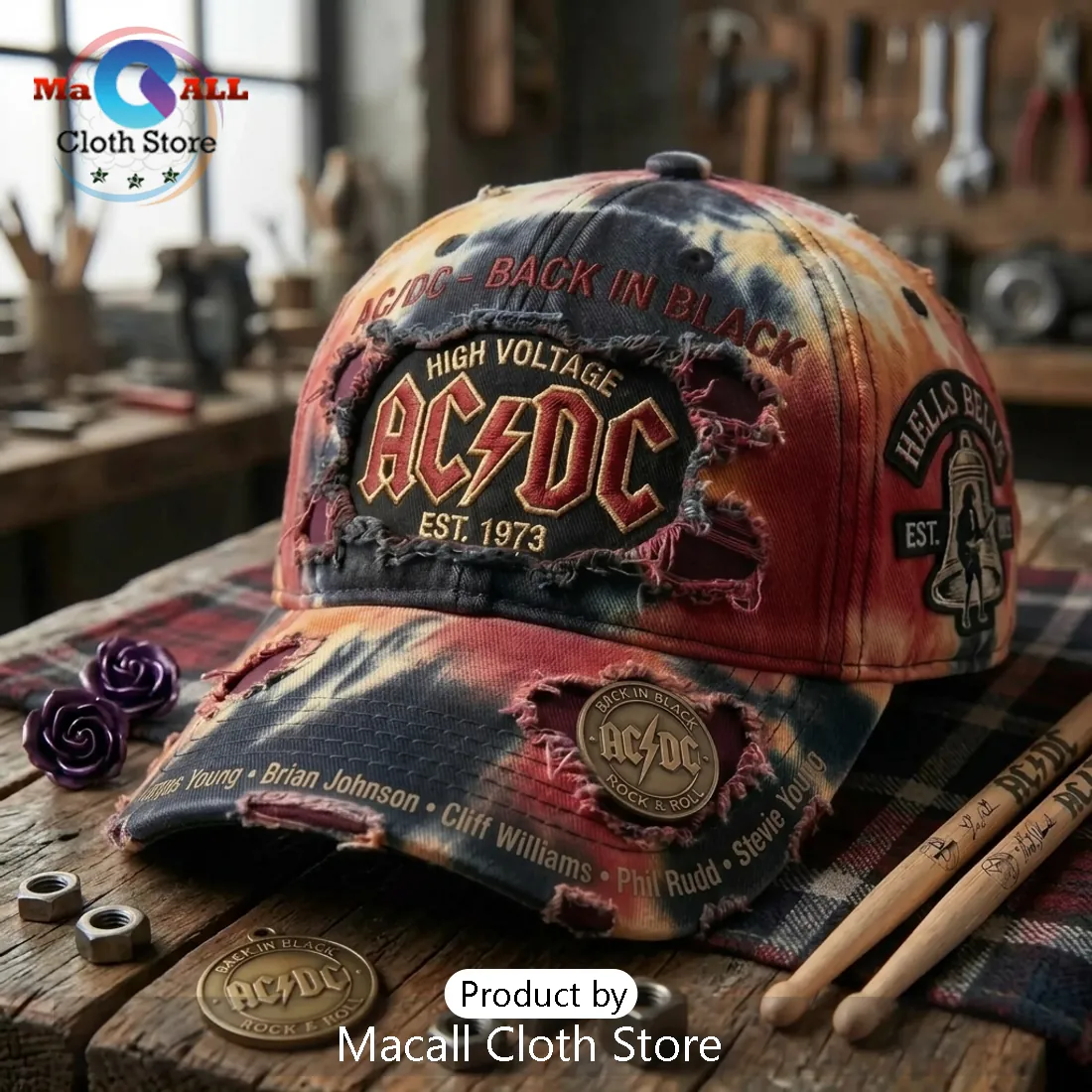 AC/DC Back in Black Limited Edition Distressed Baseball Cap AC/DC Back in Black Limited Edition Distressed Baseball Cap