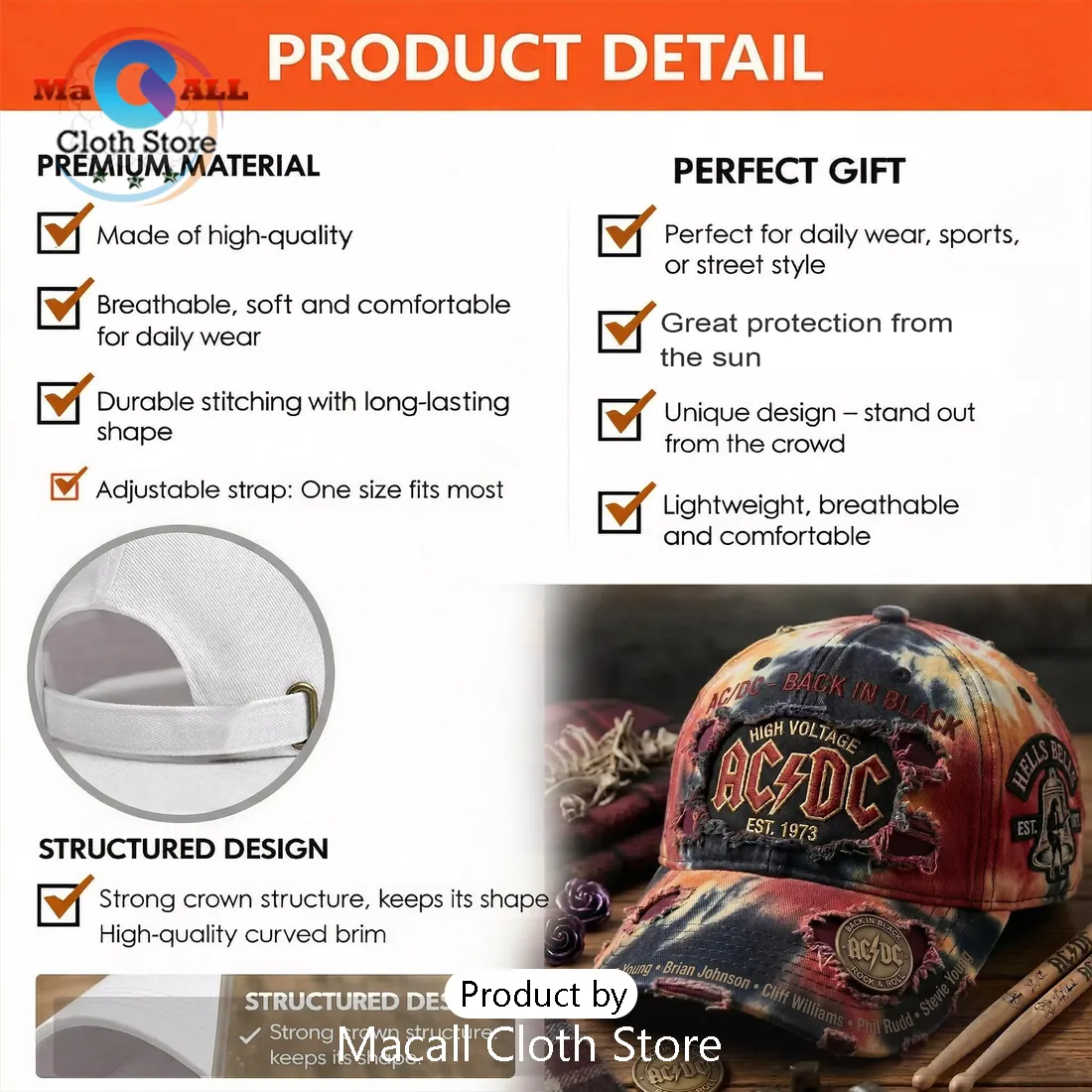 AC/DC Back in Black Limited Edition Distressed Baseball Cap AC/DC Back in Black Limited Edition Distressed Baseball Cap