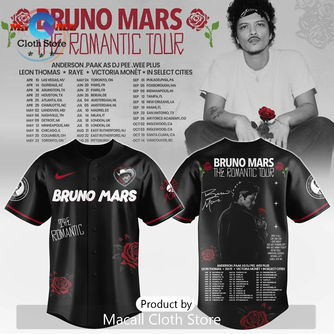 Bruno Mars The Romantic Tour Limited Edition Baseball Jersey
