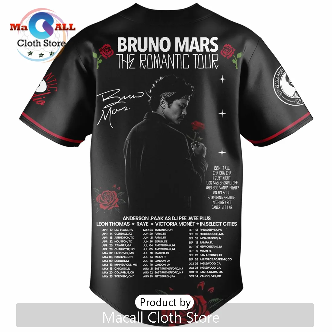 Bruno Mars The Romantic Tour Limited Edition Baseball Jersey Bruno Mars The Romantic Tour Limited Edition Baseball Jersey
