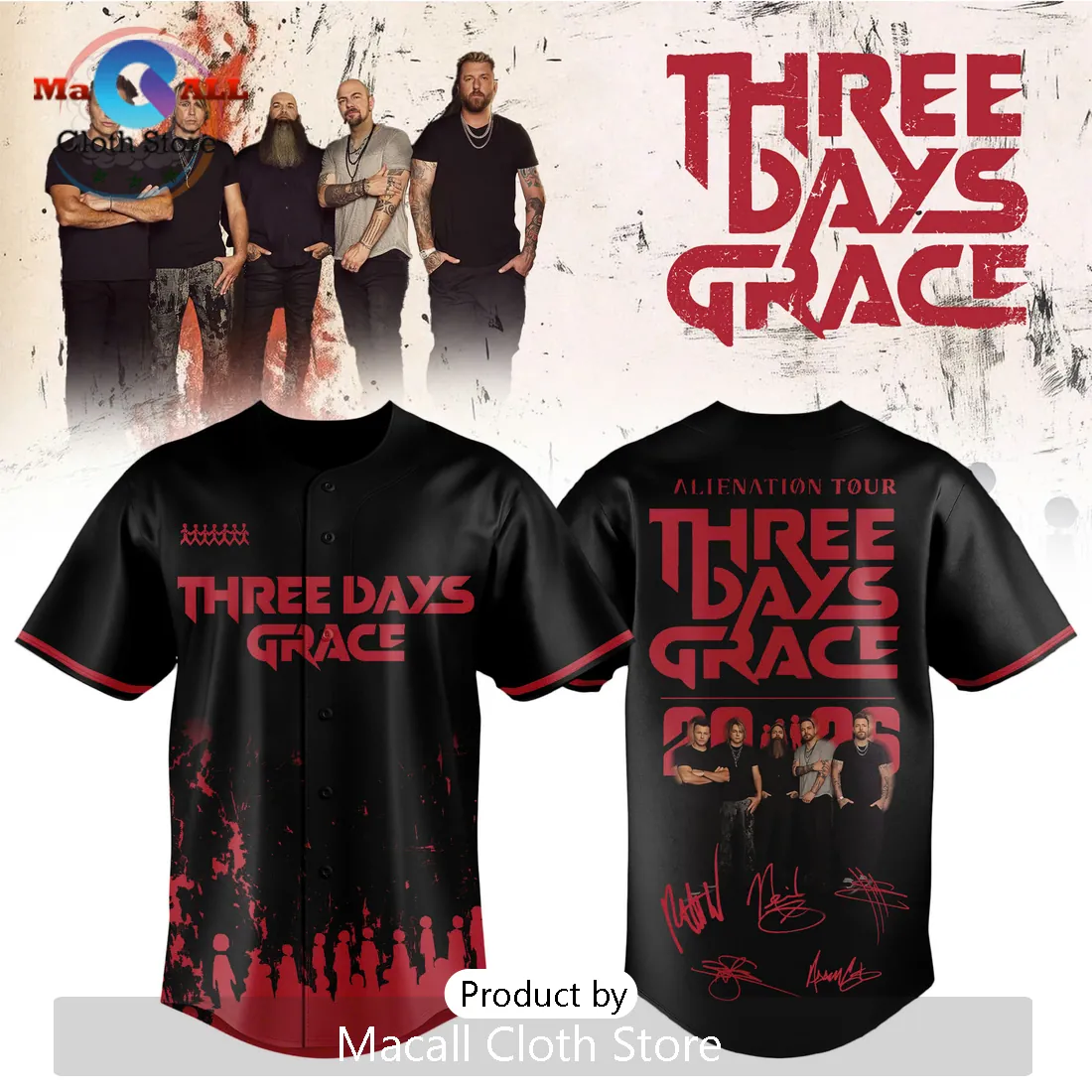Three Days Grace Alienation Tour 2026 Limited Edition Baseball Jersey Three Days Grace Alienation Tour 2026 Limited Edition Baseball Jersey