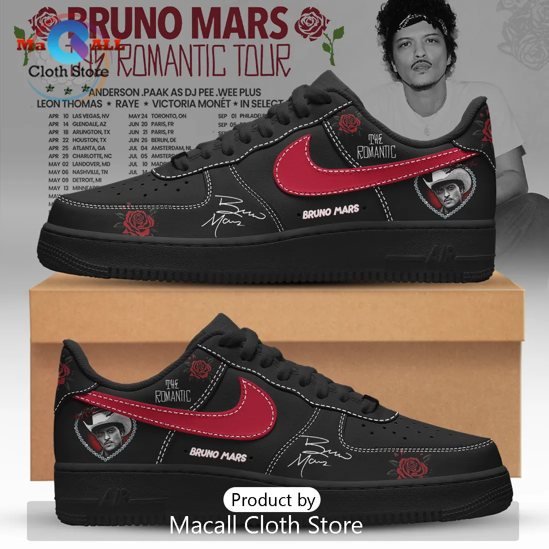 Bruno Mars The Romantic Tour Limited Edition Custom AF1 Sneakers Bruno Mars The Romantic Tour Limited Edition Custom AF1 Sneakers