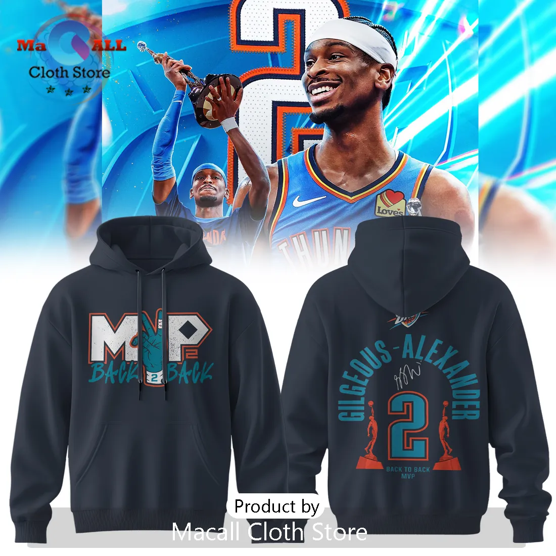 OKC Thunder Shai Gilgeous-Alexander MVP Back 2 Back Hoodie OKC Thunder Shai Gilgeous-Alexander MVP Back 2 Back Hoodie