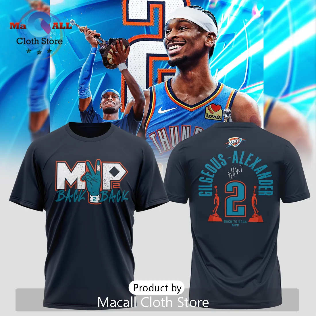 OKC Thunder Shai Gilgeous-Alexander MVP Back 2 Back Hoodie OKC Thunder Shai Gilgeous-Alexander MVP Back 2 Back Hoodie