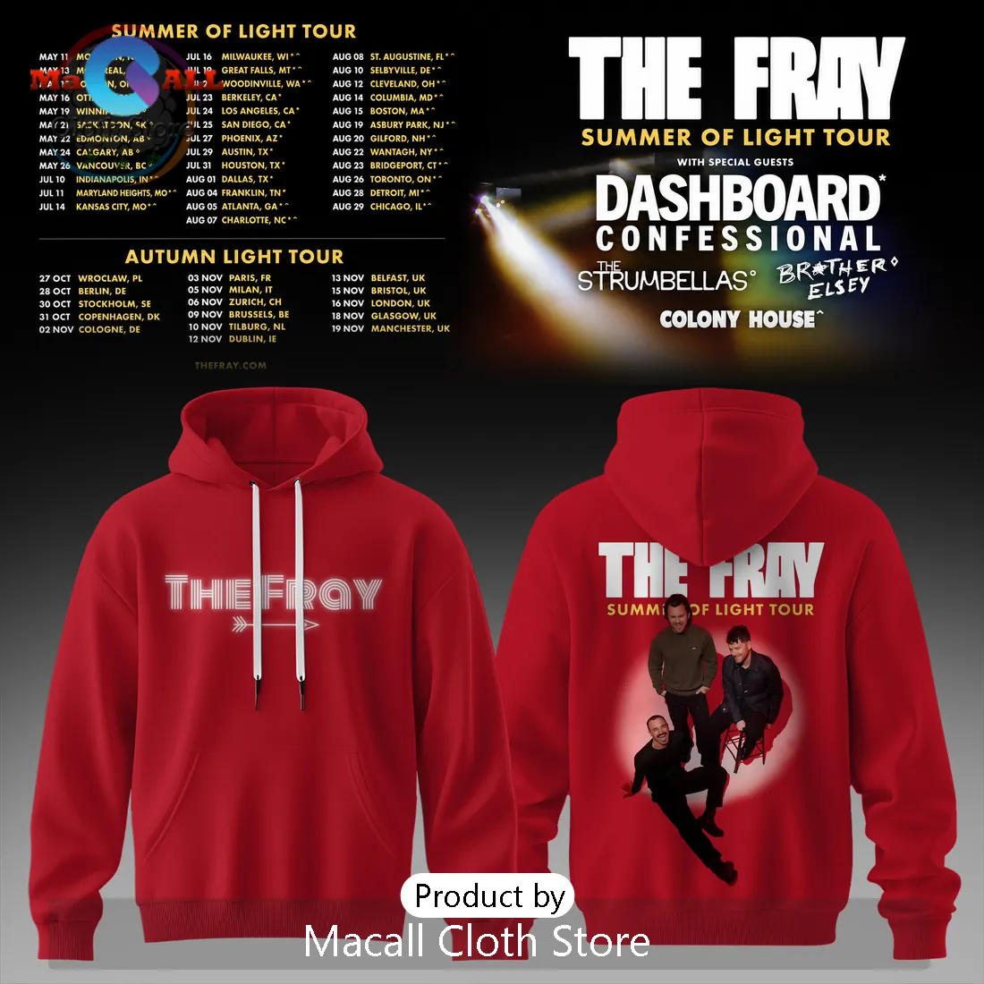 2026 The Fray Summer of Light Tour Red Hoodie 2026 The Fray Summer of Light Tour Red Hoodie