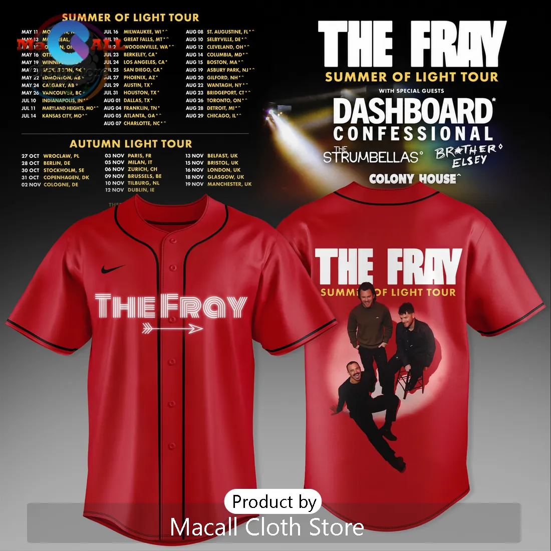 The Fray Summer of Light Tour Limited Edition Red Baseball Jersey The Fray Summer of Light Tour Limited Edition Red Baseball Jersey