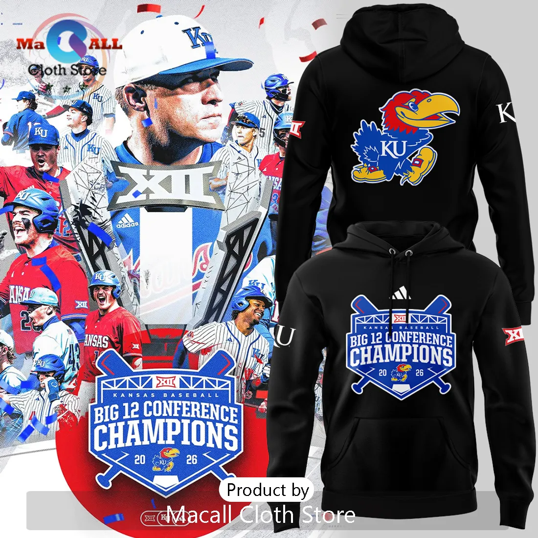 Kansas Jayhawks 2026 Big 12 Baseball Champions Pullover Hoodie Kansas Jayhawks 2026 Big 12 Baseball Champions Pullover Hoodie
