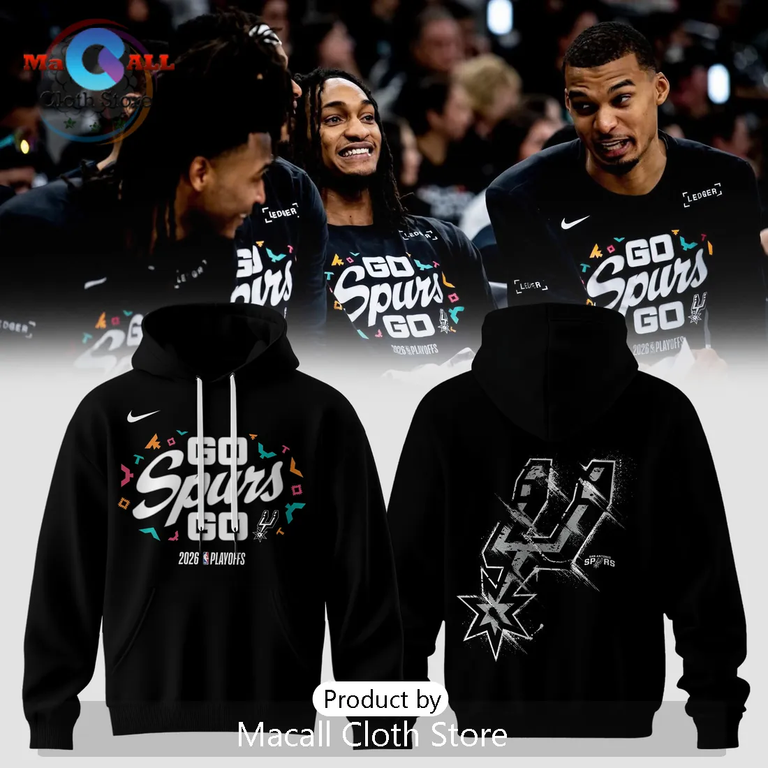 San Antonio Spurs 2026 Playoffs Go Spurs Go Black Hoodie San Antonio Spurs 2026 Playoffs Go Spurs Go Black Hoodie
