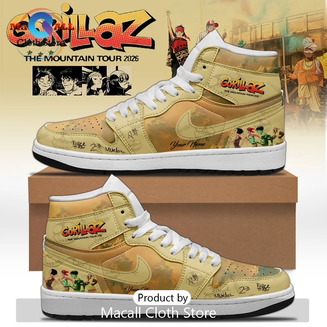 Gorillaz The Mountain Tour 2026 Limited Edition High-Top Sneakers Gorillaz The Mountain Tour 2026 Limited Edition High-Top Sneakers