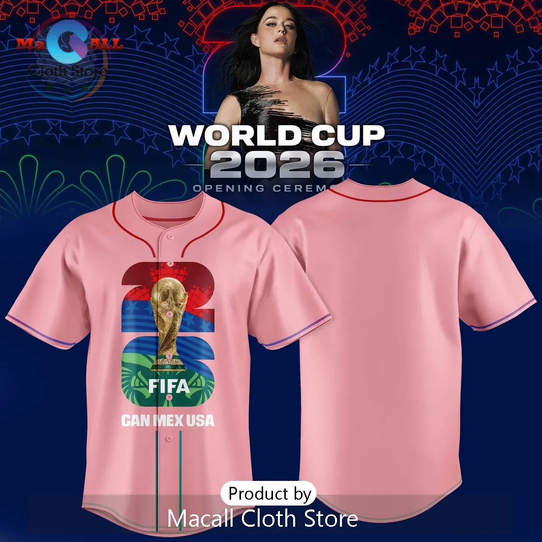 Katy Perry x World Cup 2026 FIFA CAN MEX USA Pink Baseball Jersey Katy Perry x World Cup 2026 FIFA CAN MEX USA Pink Baseball Jersey