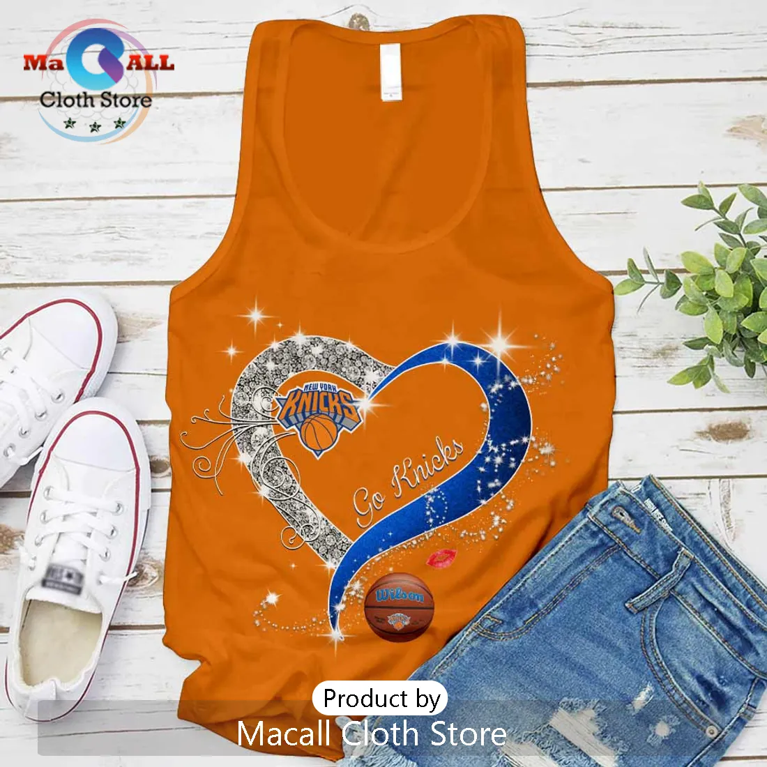 New York Knicks Glitter Heart Go Knicks Orange Women’s Graphic T-Shirt