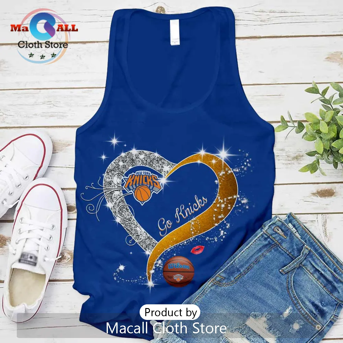 New York Knicks Go Knicks Glitter Heart Blue Women’s Graphic T-Shirt