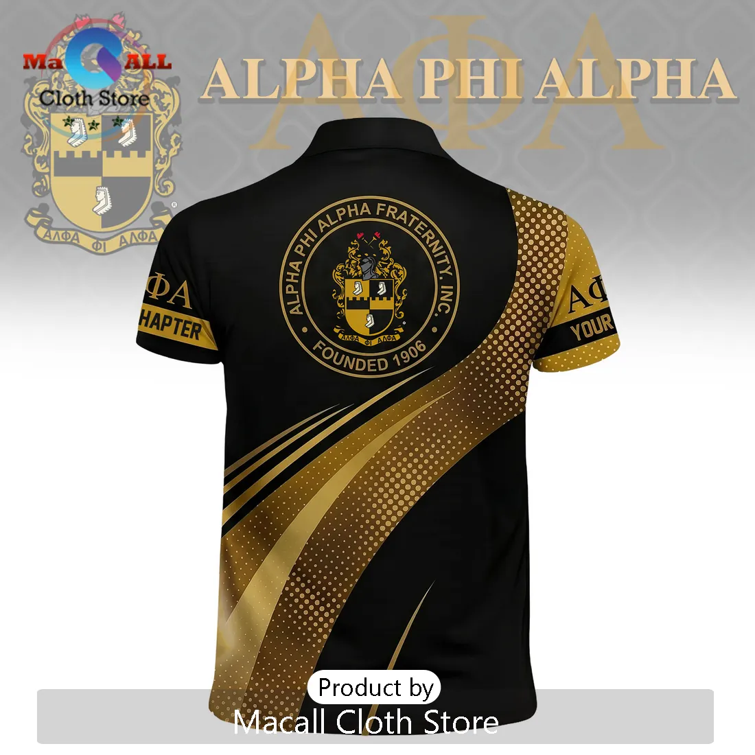 Alpha Phi Alpha Fraternity Custom Name and Chapter Black Gold Polo Shirt Alpha Phi Alpha Fraternity Custom Name and Chapter Black Gold Polo Shirt