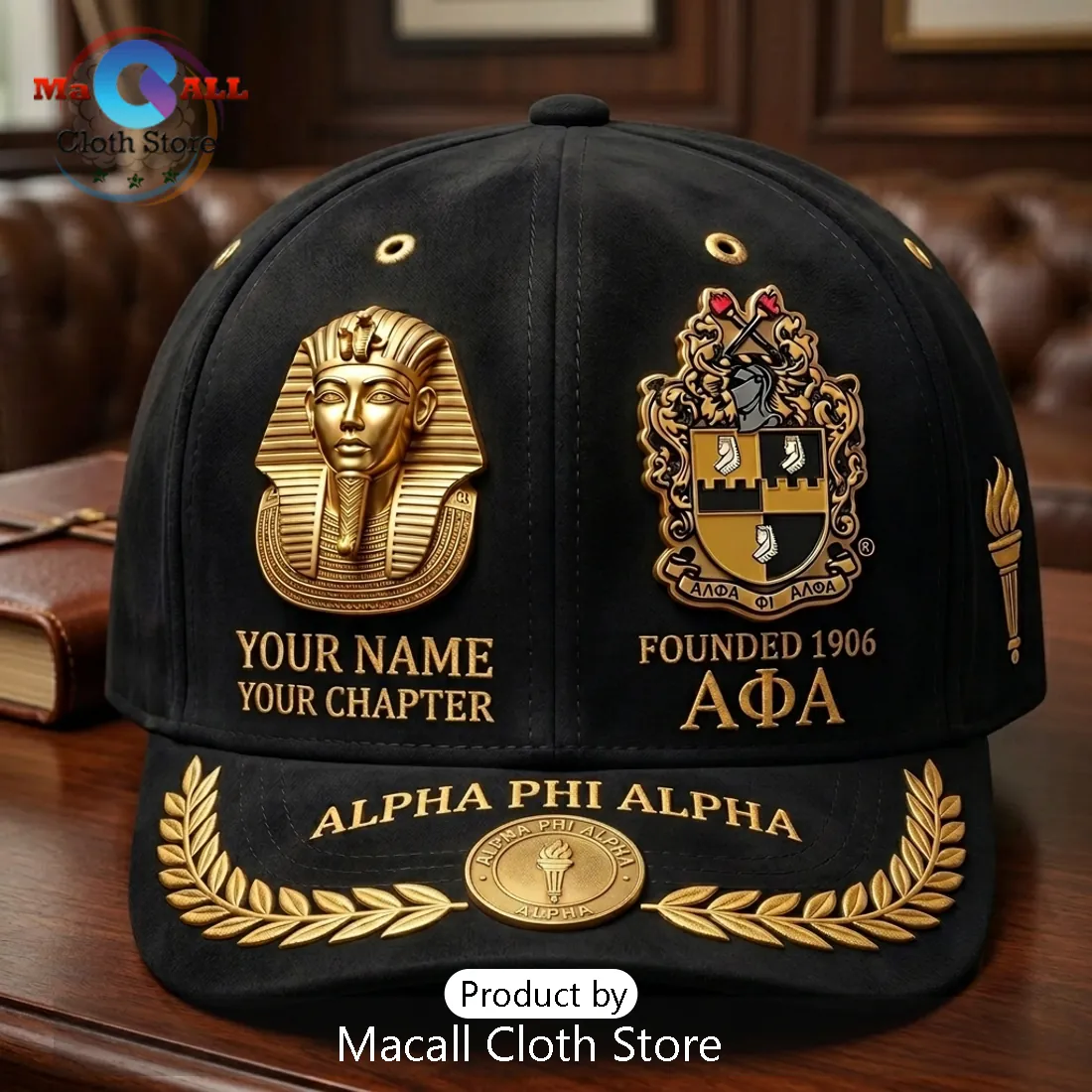 Alpha Phi Alpha Custom Name Gold Pharaoh Crest Embroidered Snapback Hat Alpha Phi Alpha Custom Name Gold Pharaoh Crest Embroidered Snapback Hat