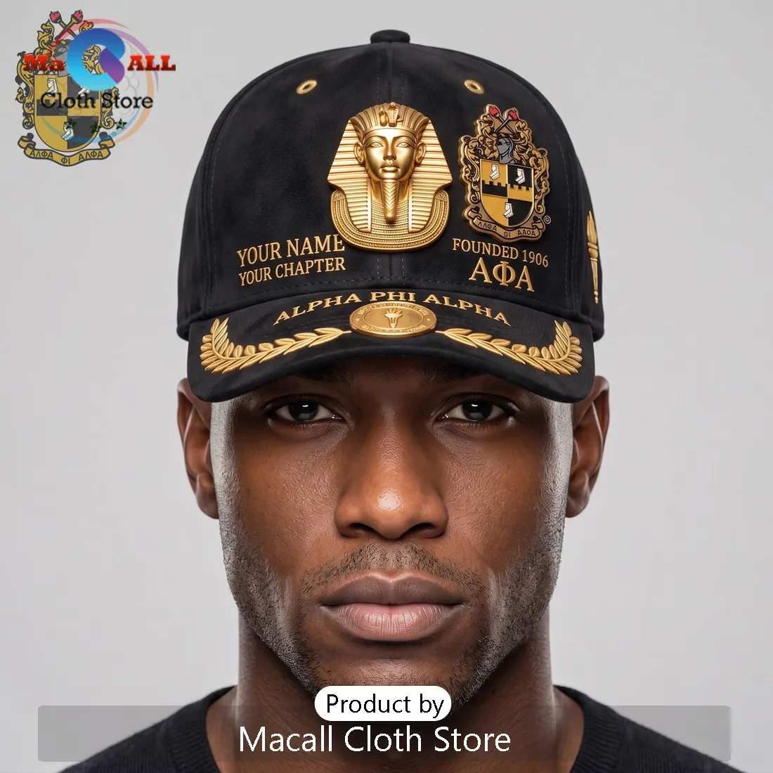 Alpha Phi Alpha Custom Name Gold Pharaoh Crest Embroidered Snapback Hat Alpha Phi Alpha Custom Name Gold Pharaoh Crest Embroidered Snapback Hat