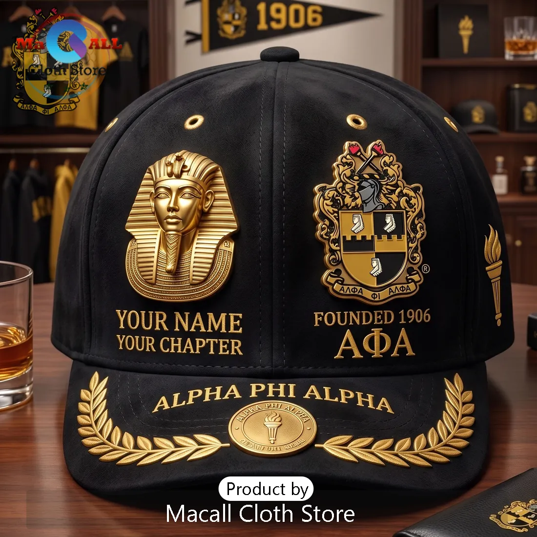 Alpha Phi Alpha Custom Name Gold Pharaoh Crest Embroidered Snapback Hat Alpha Phi Alpha Custom Name Gold Pharaoh Crest Embroidered Snapback Hat