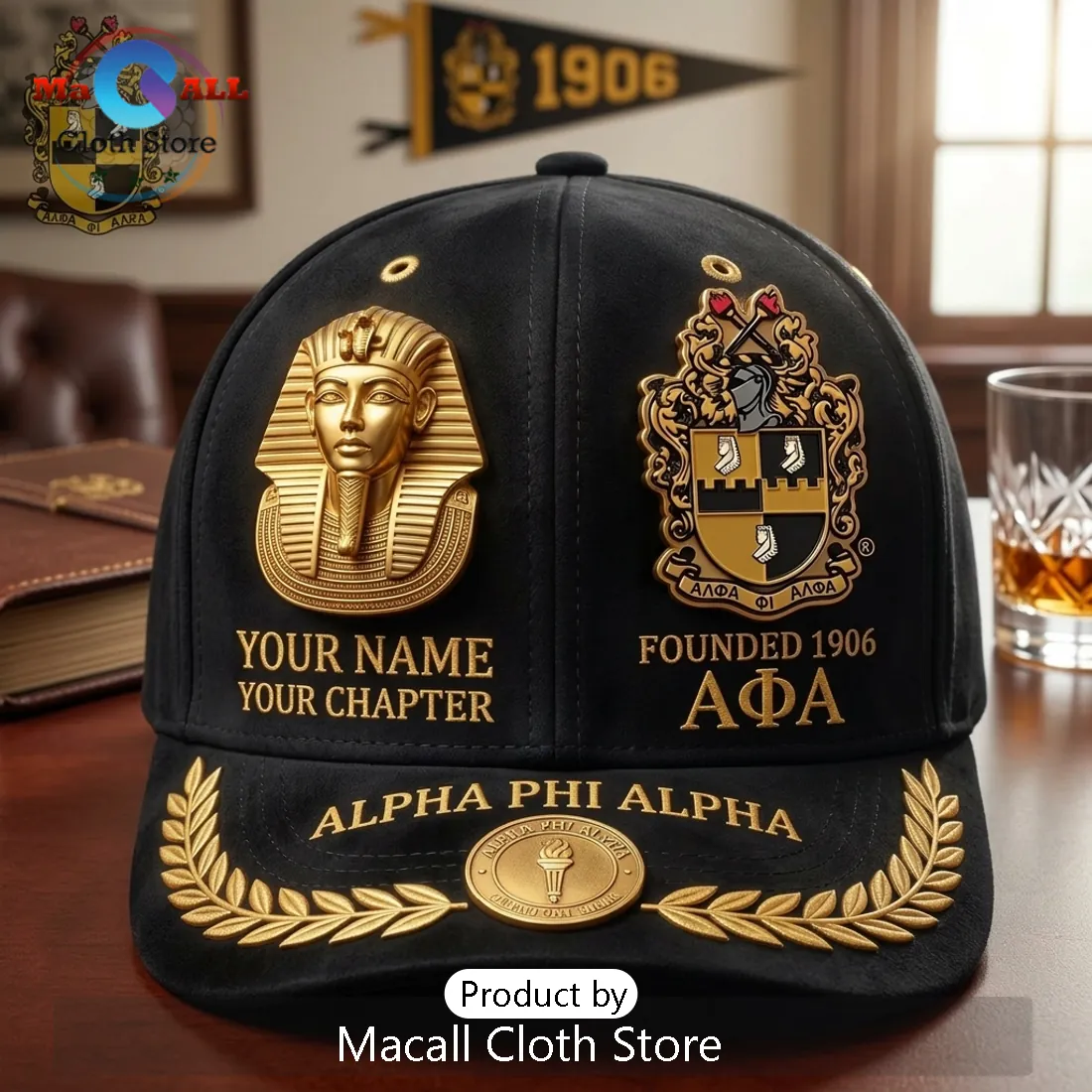 Alpha Phi Alpha Custom Name Gold Pharaoh Crest Embroidered Snapback Hat Alpha Phi Alpha Custom Name Gold Pharaoh Crest Embroidered Snapback Hat