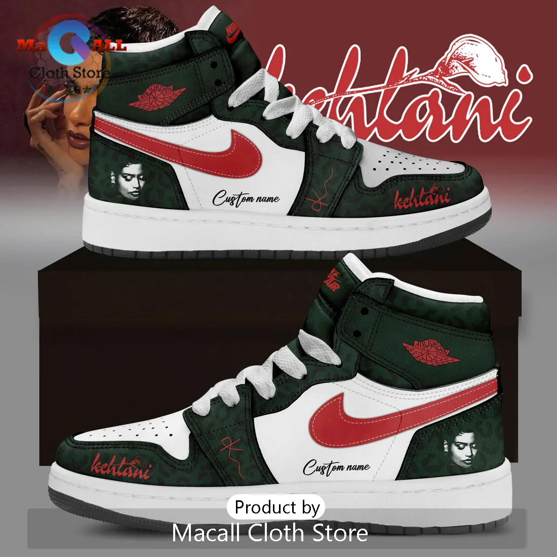 Kehlani World Tour 2026 Custom Green Leopard High Top AJ1 Sneakers