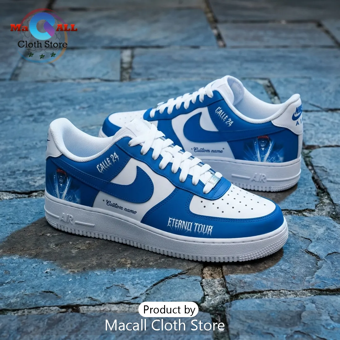 Calle 24 Eterno Tour Blue Custom Air Force 1 Sneakers Calle 24 Eterno Tour Blue Custom Air Force 1 Sneakers