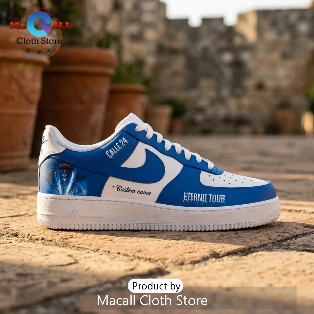 Calle 24 Eterno Tour Blue Custom Air Force 1 Sneakers Calle 24 Eterno Tour Blue Custom Air Force 1 Sneakers