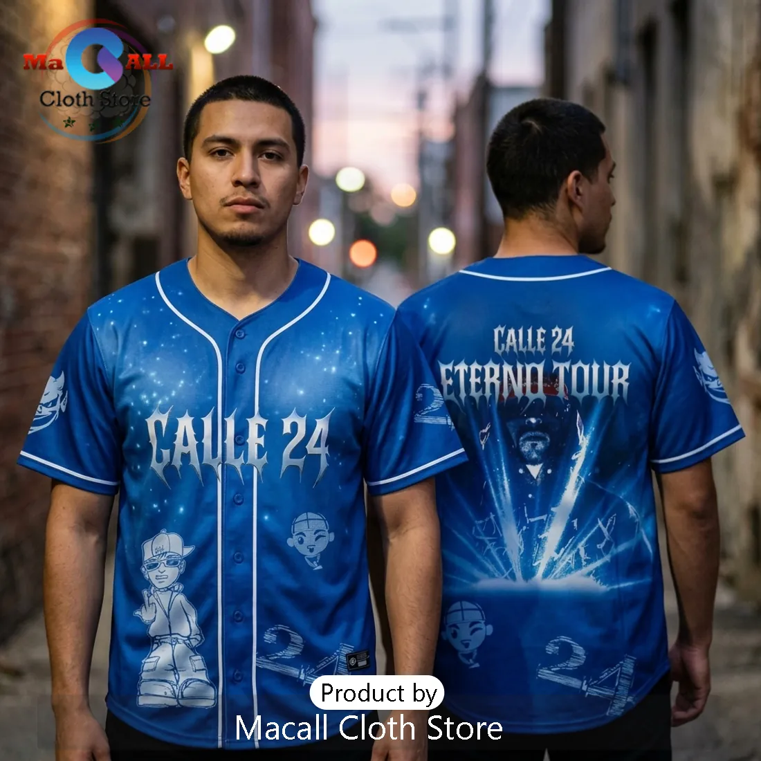 Calle 24 Eterno Tour Concert Graphic Royal Blue Baseball Jersey