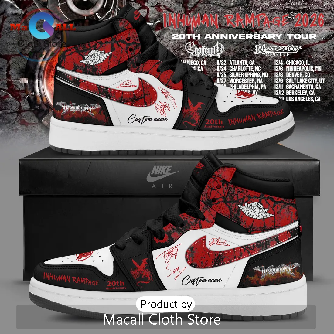DragonForce Inhuman Rampage 20th Anniversary Custom AJ1 Sneakers
