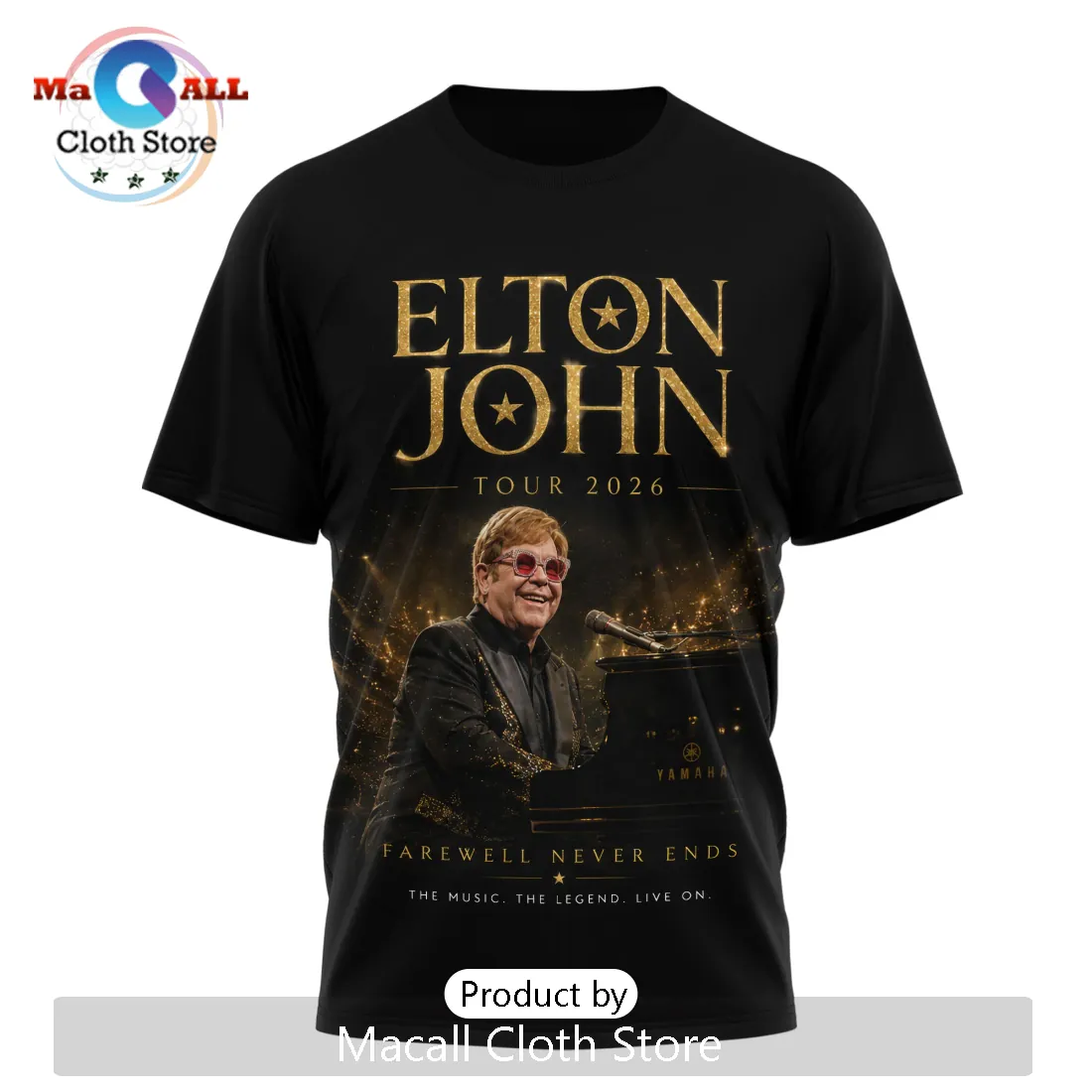 Elton John Tour 2026 Farewell Never Ends Concert Black T-Shirt