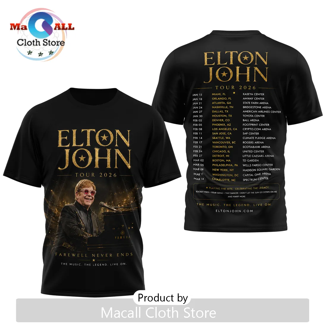 Elton John Tour 2026 Farewell Never Ends Concert Black T-Shirt Elton John Tour 2026 Farewell Never Ends Concert Black T-Shirt