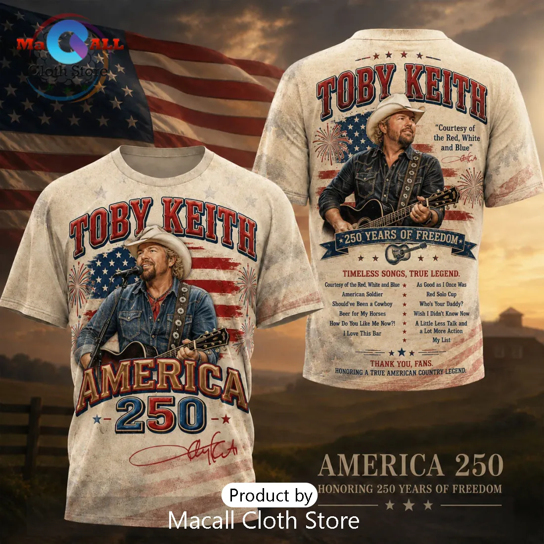 Toby Keith America 250 Tribute Patriotic Country Music T-Shirt