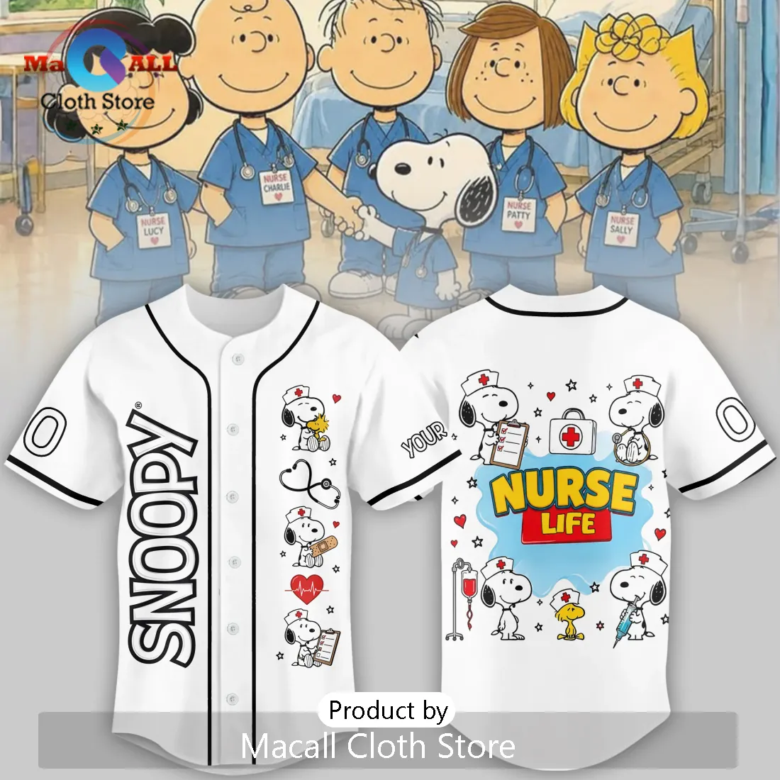 Snoopy x Nurse Life Custom Healthcare Appreciation Baseball Jersey