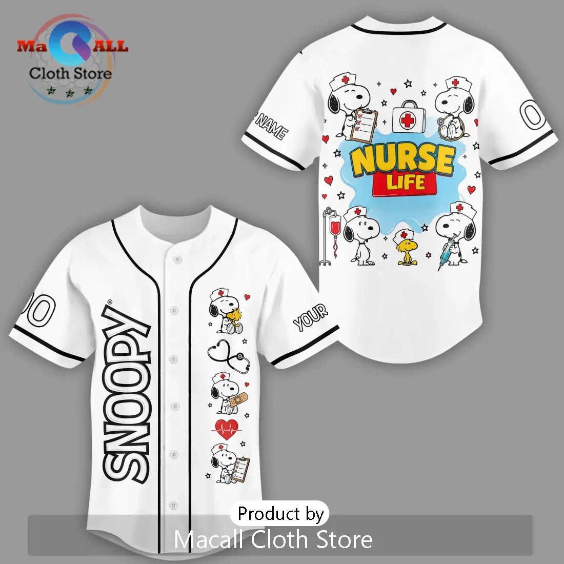 Snoopy x Nurse Life Custom Healthcare Appreciation Baseball Jersey