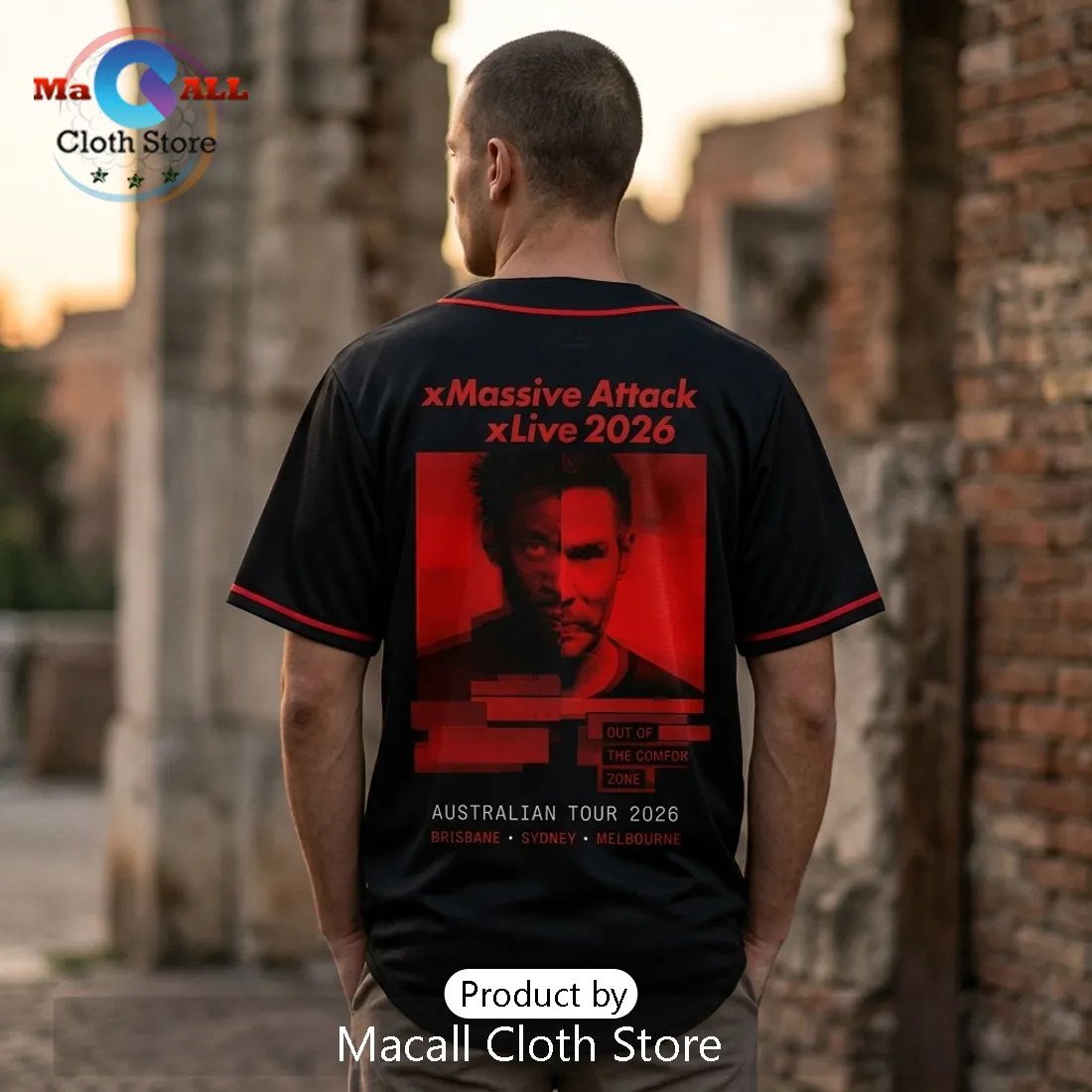 Massive Attack x Live 2026 Australian Tour Black Baseball Jersey Massive Attack x Live 2026 Australian Tour Black Baseball Jersey