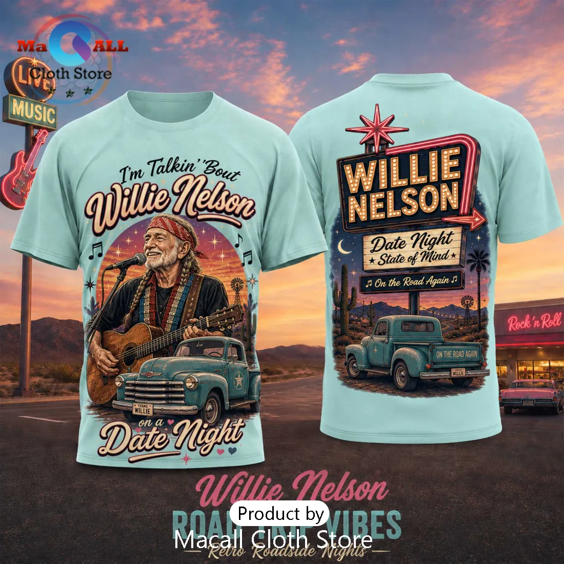 Willie Nelson Retro Road Trip Country Music Graphic T-Shirt