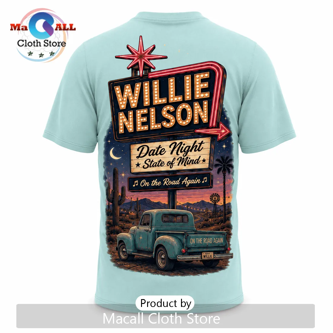 Willie Nelson Retro Road Trip Country Music Graphic T-Shirt Willie Nelson Retro Road Trip Country Music Graphic T-Shirt