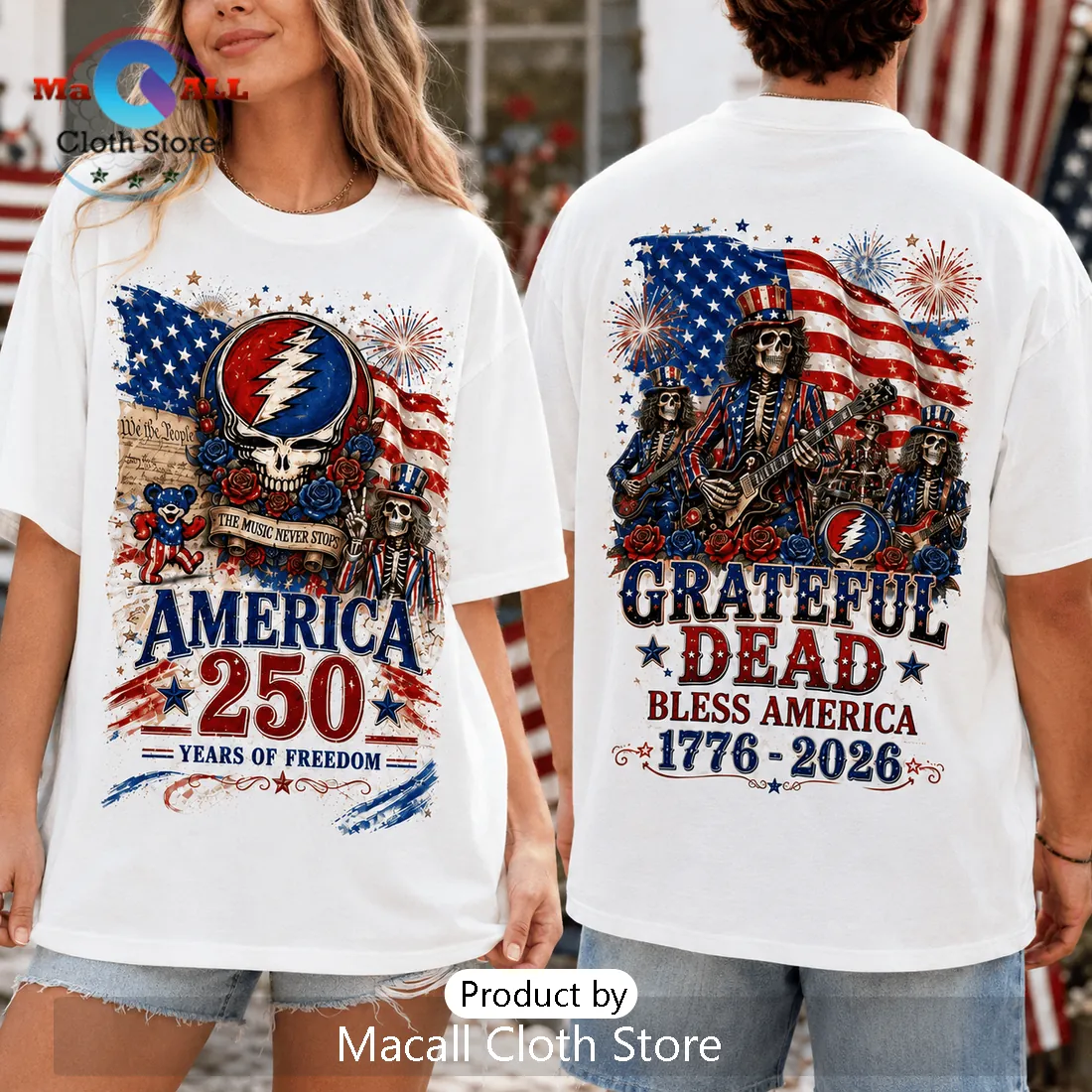Grateful Dead 1776-2026 America 250 Years Freedom Graphic T-Shirt