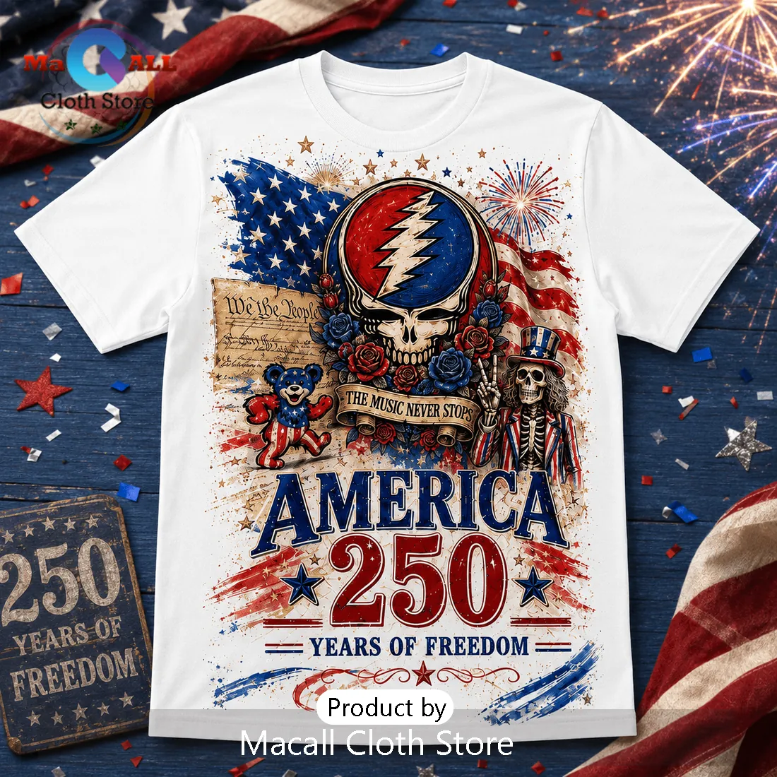 Grateful Dead 1776-2026 America 250 Years Freedom Graphic T-Shirt Grateful Dead 1776-2026 America 250 Years Freedom Graphic T-Shirt