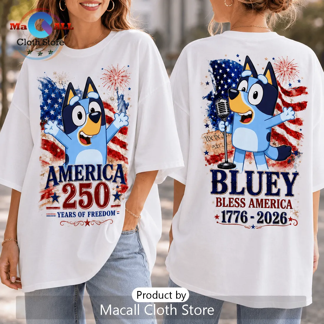 Bluey x USA America 250 Years of Freedom Patriotic T-Shirt