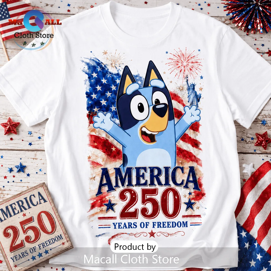 Bluey x USA America 250 Years of Freedom Patriotic T-Shirt
