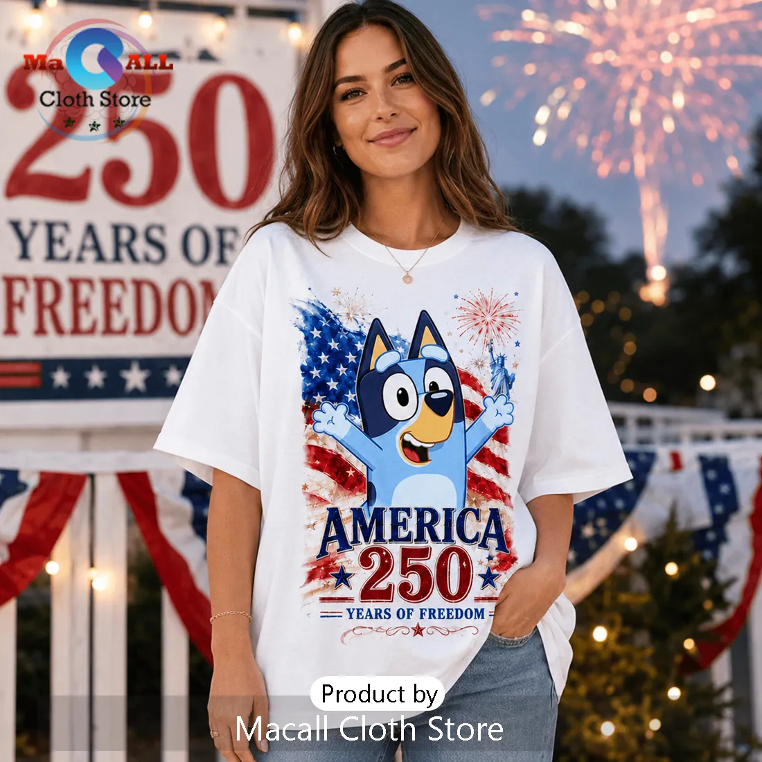 Bluey x USA America 250 Years of Freedom Patriotic T-Shirt Bluey x USA America 250 Years of Freedom Patriotic T-Shirt