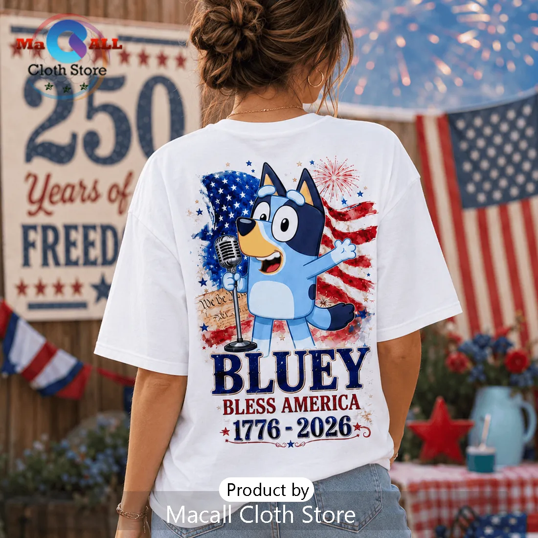 Bluey x USA America 250 Years of Freedom Patriotic T-Shirt Bluey x USA America 250 Years of Freedom Patriotic T-Shirt