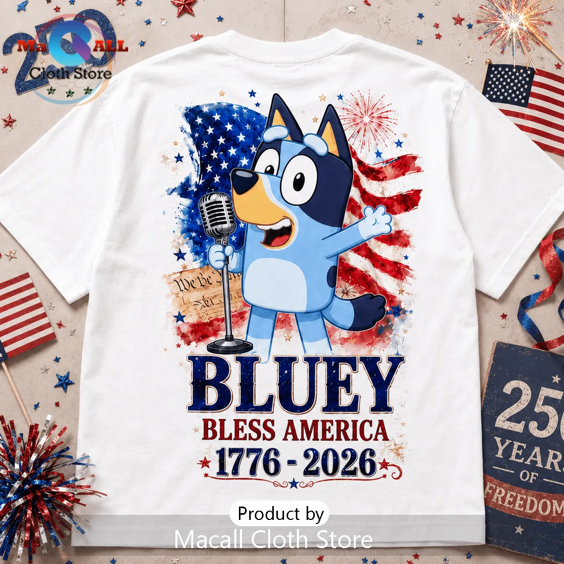 Bluey x USA America 250 Years of Freedom Patriotic T-Shirt Bluey x USA America 250 Years of Freedom Patriotic T-Shirt